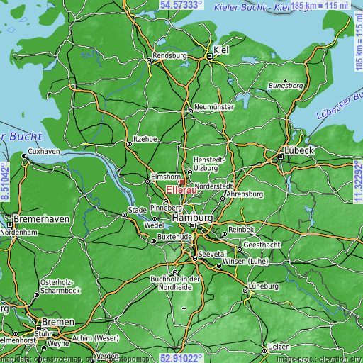 Topographic map of Ellerau