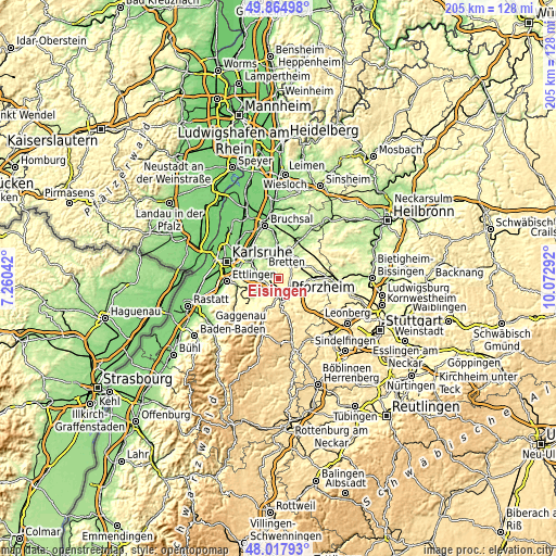 Topographic map of Eisingen