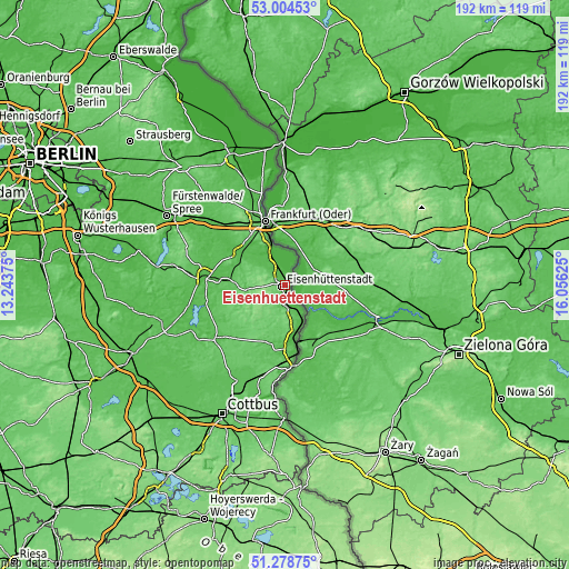 Topographic map of Eisenhüttenstadt