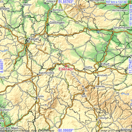 Topographic map of Eisenach