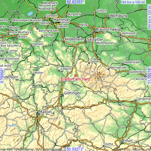 Topographic map of Eisdorf am Harz