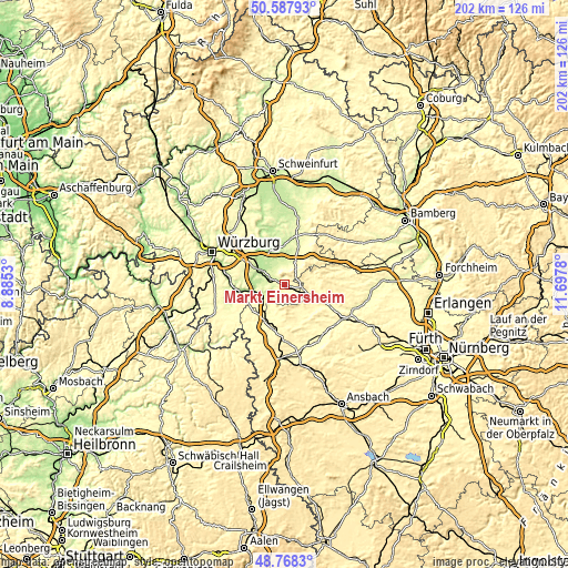 Topographic map of Markt Einersheim