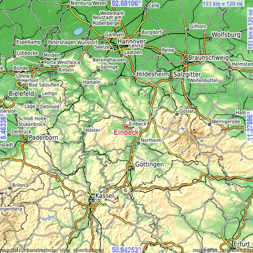 Topographic map of Einbeck