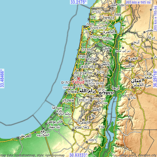 Topographic map of Yehud