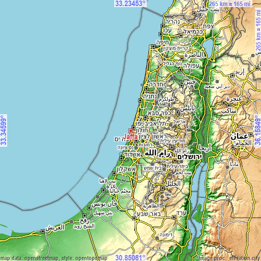 Topographic map of Jaffa