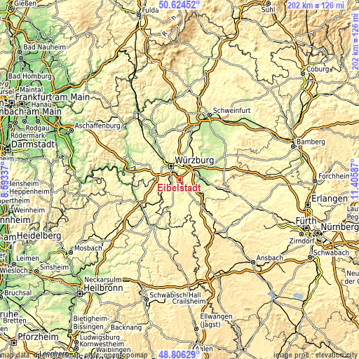 Topographic map of Eibelstadt