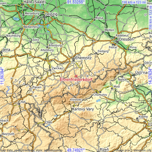 Topographic map of Ehrenfriedersdorf