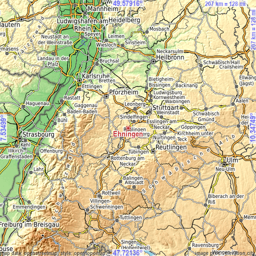 Topographic map of Ehningen