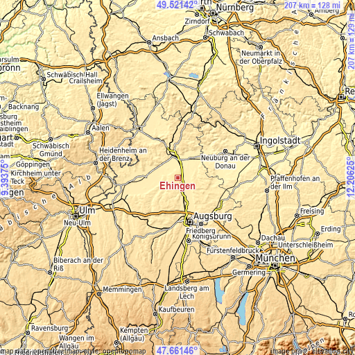 Topographic map of Ehingen