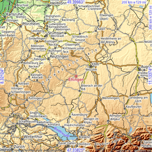 Topographic map of Ehingen