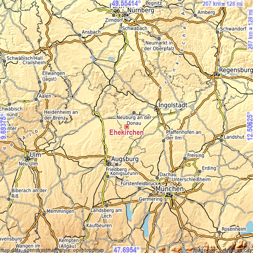 Topographic map of Ehekirchen