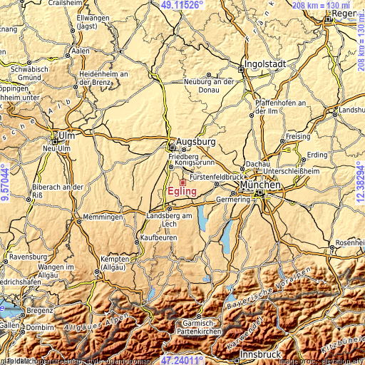 Topographic map of Egling