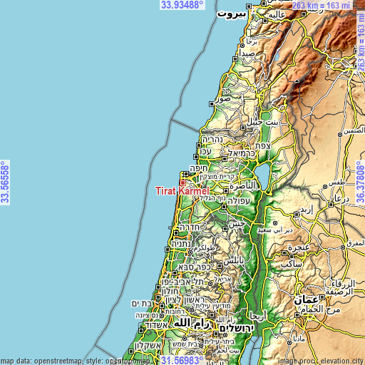 Topographic map of Tirat Karmel