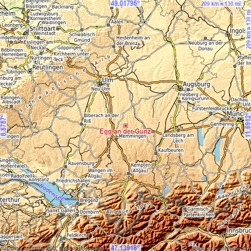 Topographic map of Egg an der Günz