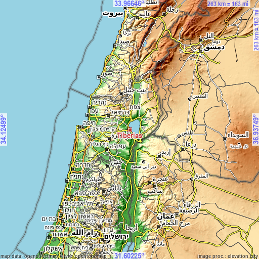 Topographic map of Tiberias