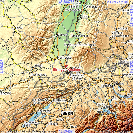 Topographic map of Efringen-Kirchen