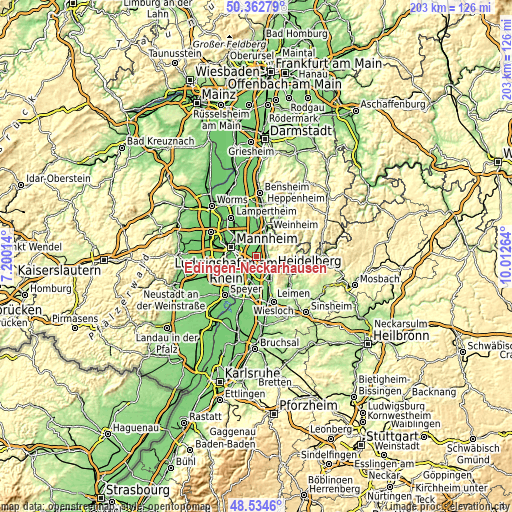 Topographic map of Edingen-Neckarhausen