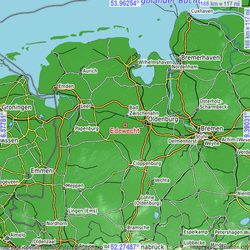 Topographic map of Edewecht