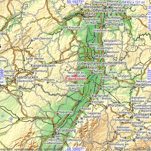 Topographic map of Edenkoben