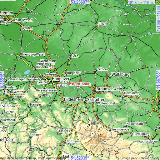 Topographic map of Edemissen