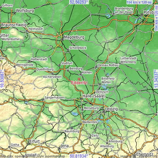 Topographic map of Edderitz