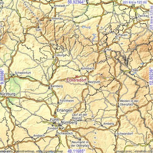 Topographic map of Eckersdorf