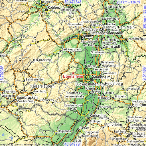 Topographic map of Ebertsheim