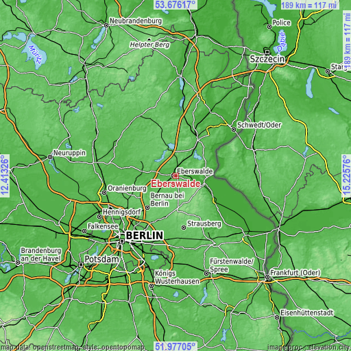 Topographic map of Eberswalde