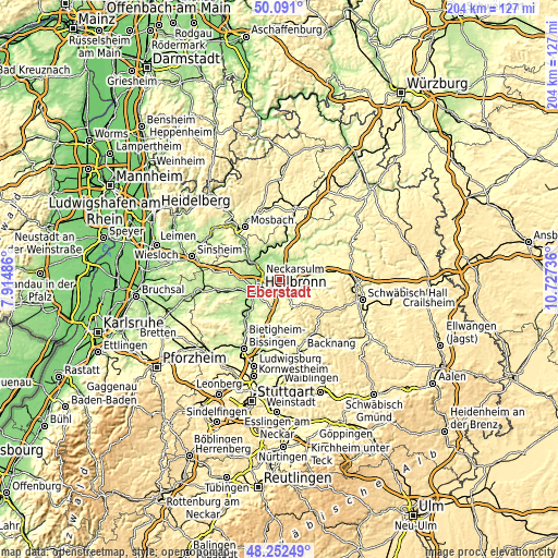 Topographic map of Eberstadt