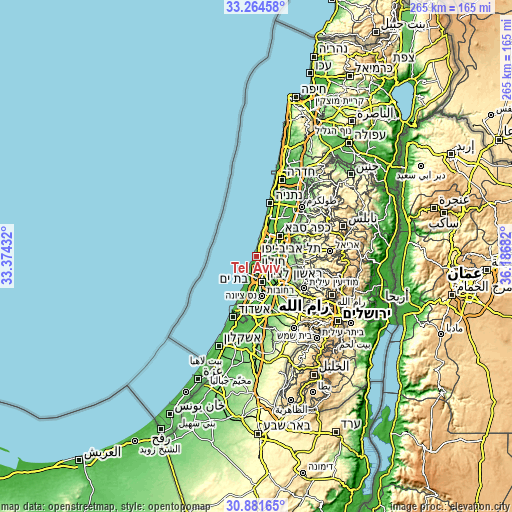 Topographic map of Tel Aviv