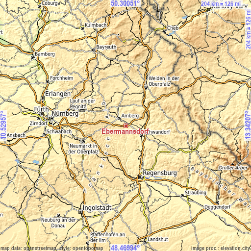 Topographic map of Ebermannsdorf