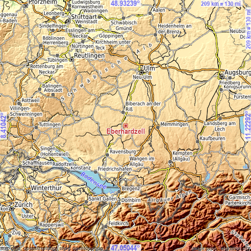 Topographic map of Eberhardzell