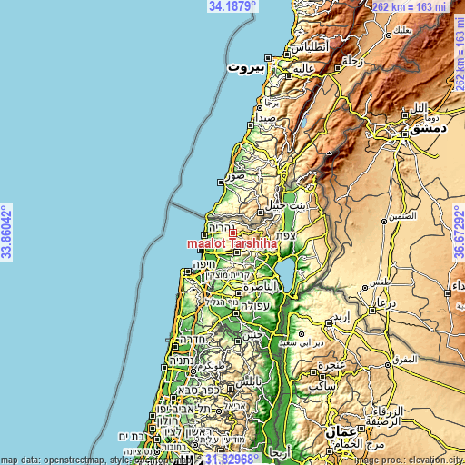 Topographic map of maalot Tarshīhā