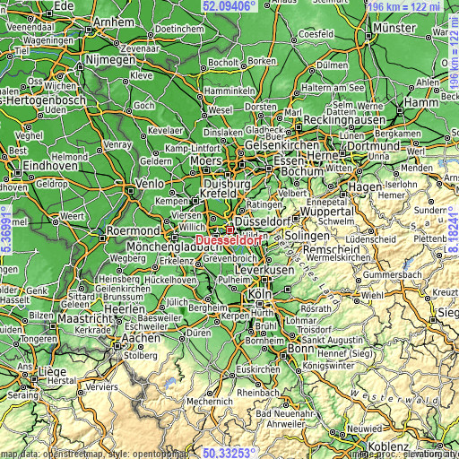 Topographic map of Düsseldorf