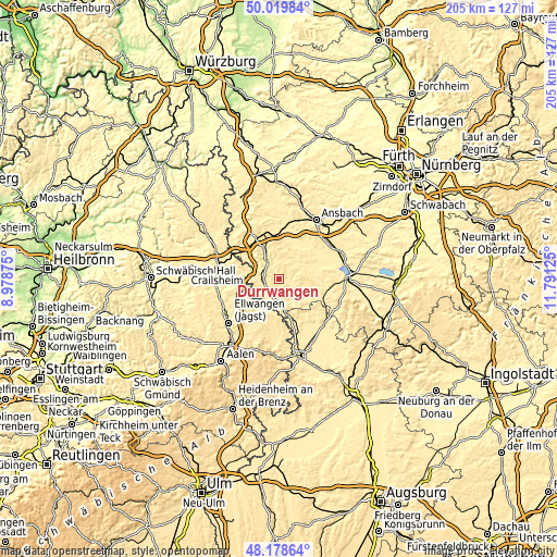 Topographic map of Dürrwangen