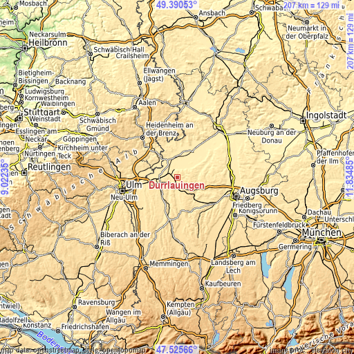 Topographic map of Dürrlauingen