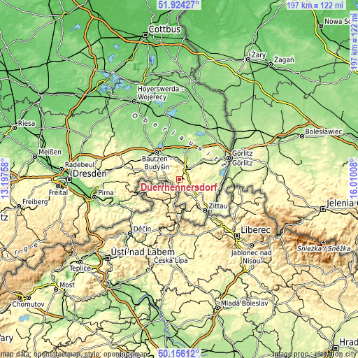 Topographic map of Dürrhennersdorf