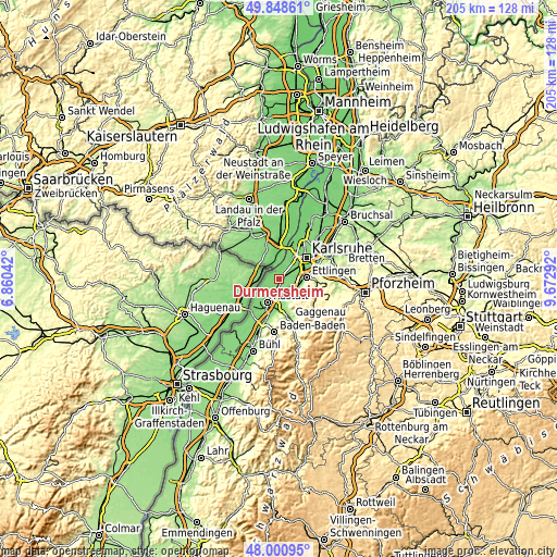 Topographic map of Durmersheim