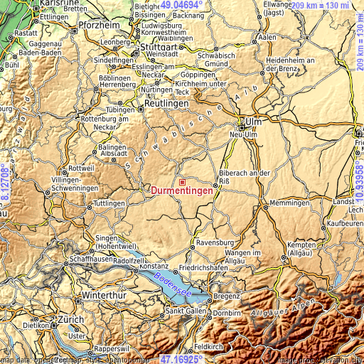 Topographic map of Dürmentingen