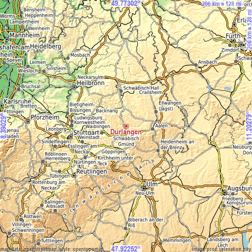 Topographic map of Durlangen