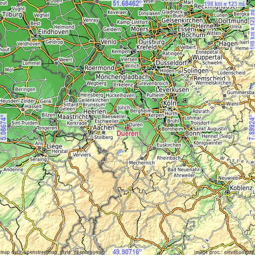 Topographic map of Düren