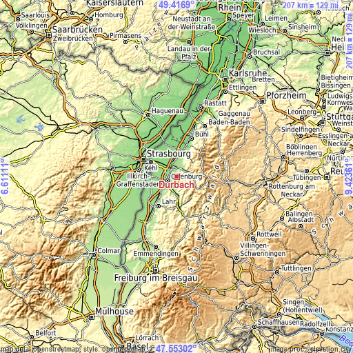 Topographic map of Durbach