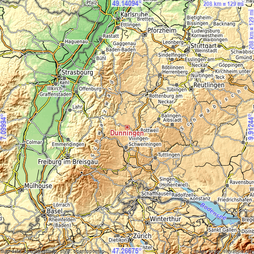 Topographic map of Dunningen