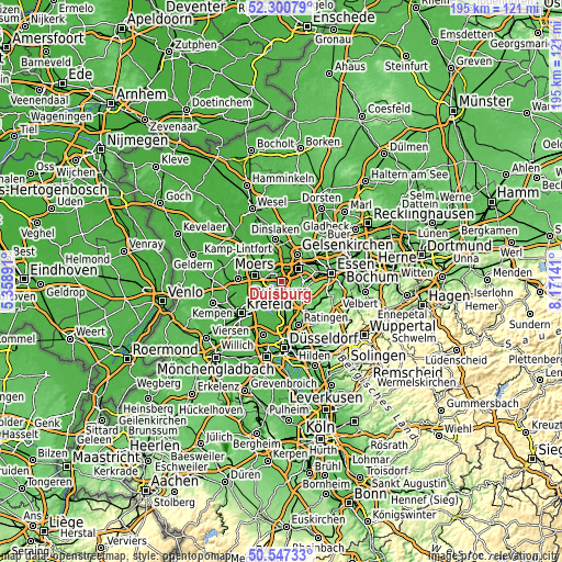 Topographic map of Duisburg