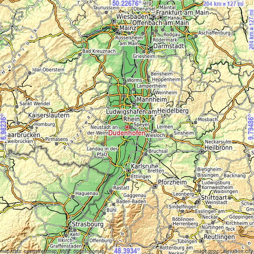 Topographic map of Dudenhofen