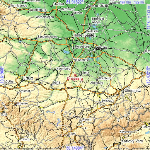 Topographic map of Droyßig