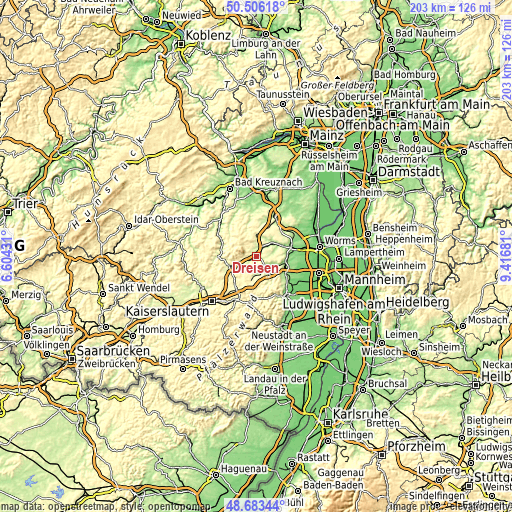 Topographic map of Dreisen