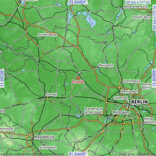 Topographic map of Dreetz