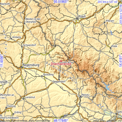 Topographic map of Drachselsried