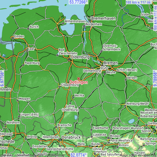 Topographic map of Dötlingen